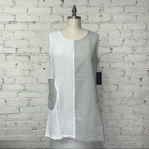 2277 Yushi Half-Striped Sleeveless Tunic - Taupe